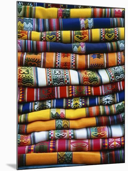 Stack of Colorful Blankets for Sale in Market, Peru-Jim Zuckerman-Mounted Photographic Print