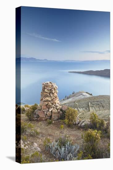 Stack of Prayer Stones on Isla del Sol (Island of the Sun), Lake Titicaca, Bolivia, South America-Ian Trower-Stretched Canvas