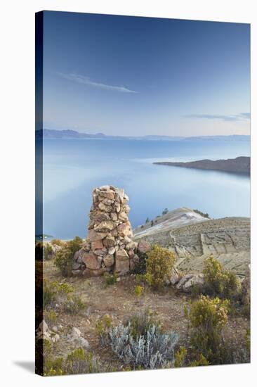 Stack of Prayer Stones on Isla del Sol (Island of the Sun), Lake Titicaca, Bolivia, South America-Ian Trower-Stretched Canvas