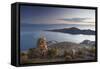 Stack of Prayer Stones on Isla del Sol (Island of the Sun), Lake Titicaca, Bolivia, South America-Ian Trower-Framed Stretched Canvas