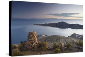 Stack of Prayer Stones on Isla del Sol (Island of the Sun), Lake Titicaca, Bolivia, South America-Ian Trower-Stretched Canvas