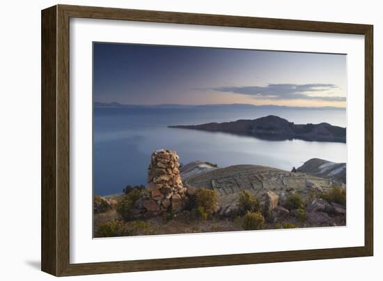 Stack of Prayer Stones on Isla del Sol (Island of the Sun), Lake Titicaca, Bolivia, South America-Ian Trower-Framed Photographic Print