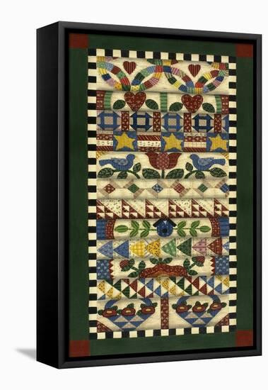 Stack of Quilts with Dark Green Border 1-Debbie McMaster-Framed Stretched Canvas