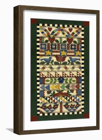 Stack of Quilts with Dark Green Border 1-Debbie McMaster-Framed Giclee Print