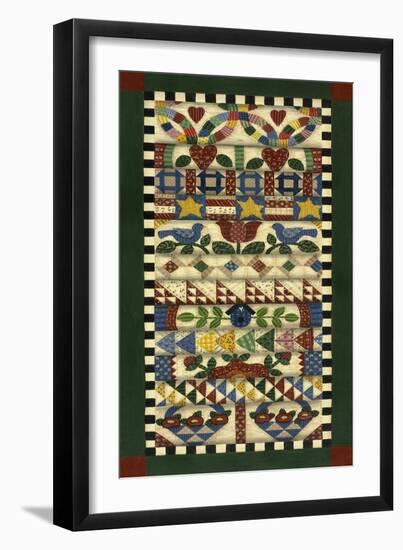 Stack of Quilts with Dark Green Border 1-Debbie McMaster-Framed Giclee Print