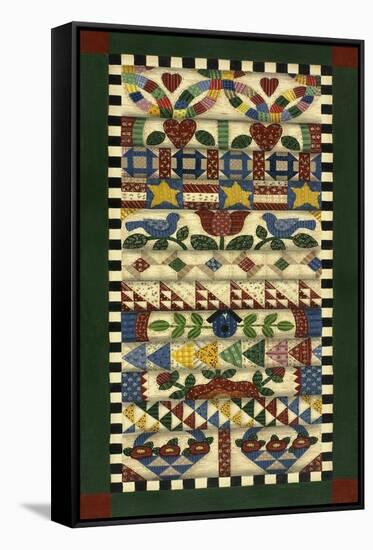 Stack of Quilts with Dark Green Border 1-Debbie McMaster-Framed Stretched Canvas