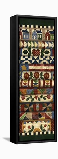 Stack of Quilts with Dark Green Border 2-Debbie McMaster-Framed Stretched Canvas