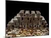 Stack of Sliver Ingots And Pile of Coins-null-Mounted Photographic Print