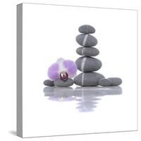 Stacked of Striped Stones and Orchid-Apollofoto-Stretched Canvas