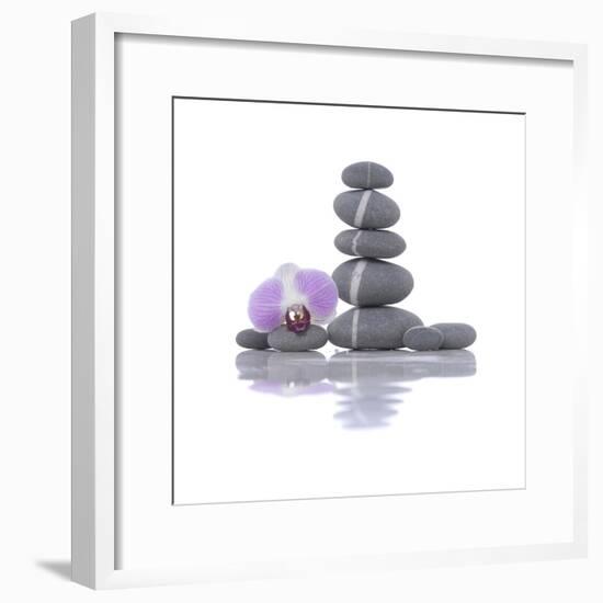 Stacked of Striped Stones and Orchid-Apollofoto-Framed Photographic Print