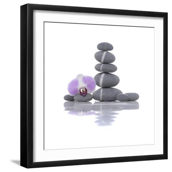 Stacked of Striped Stones and Orchid-Apollofoto-Framed Photographic Print
