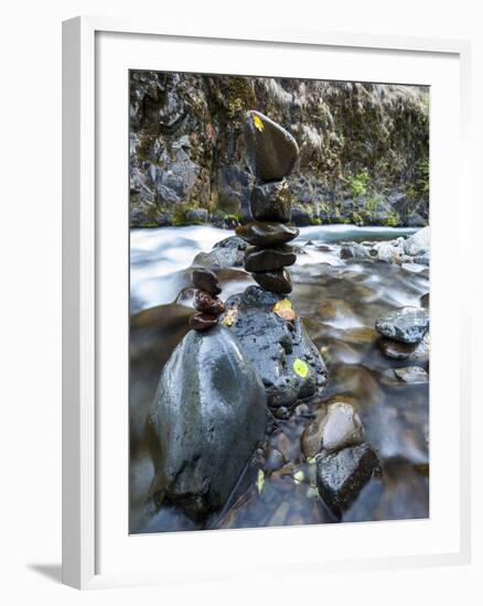 Stacked Rock Formations in the South Fork of the Walla Walla River, Milton-Freewater, Oregon, USA-Brent Bergherm-Framed Photographic Print