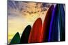 Stacked surf boards at sunset after a day of surf school in Canggu, Bali, Indonesia-Greg Johnston-Mounted Photographic Print