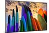 Stacked surf boards at sunset after a day of surf school in Canggu, Bali, Indonesia-Greg Johnston-Mounted Photographic Print