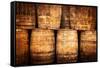 Stacked Whisky Barrels in Vintage Style-MartinM303-Framed Stretched Canvas