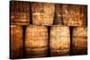 Stacked Whisky Barrels in Vintage Style-MartinM303-Stretched Canvas