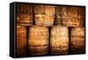 Stacked Whisky Barrels in Vintage Style-MartinM303-Framed Stretched Canvas