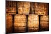 Stacked Whisky Barrels in Vintage Style-MartinM303-Mounted Photographic Print