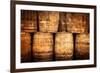 Stacked Whisky Barrels in Vintage Style-MartinM303-Framed Photographic Print