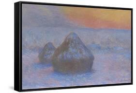 Stacks of Wheat (Sunset, Snow Effect), 1890-91-Claude Monet-Framed Stretched Canvas