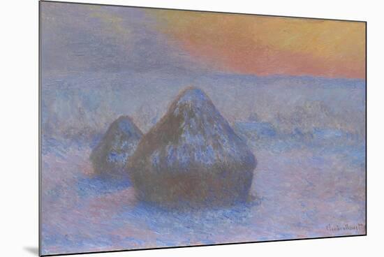 Stacks of Wheat (Sunset, Snow Effect), 1890-91-Claude Monet-Mounted Giclee Print