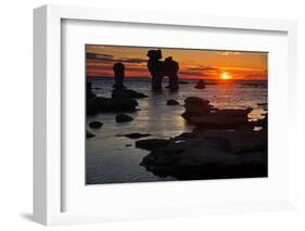 Stacks on the Island Farš Close Gotland, Sweden, Silhouette, Sundown-Thomas Ebelt-Framed Photographic Print