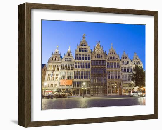 Stadhuis (City Hall) Illuminated at Night, Antwerp, Flanders, Belgium, Europe-Christian Kober-Framed Photographic Print