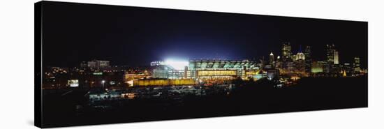 Stadium Lit Up at Night in a City, Heinz Field, Three Rivers Stadium, Pittsburgh, Pennsylvania, USA-null-Stretched Canvas