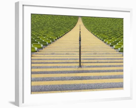 Stadium stairway between rows of green seats-Michael Kai-Framed Photographic Print