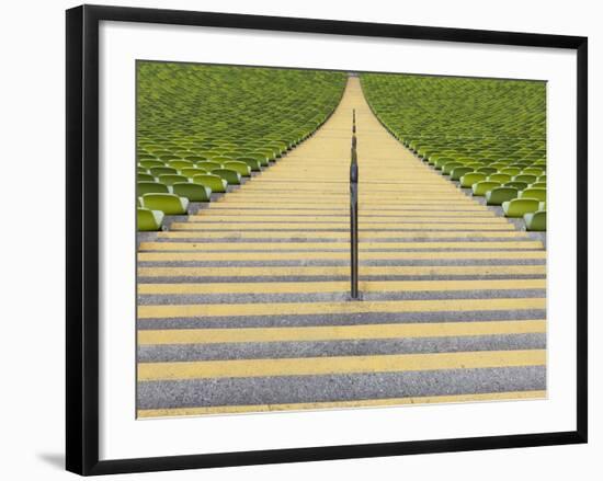 Stadium stairway between rows of green seats-Michael Kai-Framed Photographic Print