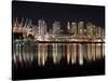 Stadium with Buildings Lit Up at Night, BC Place, False Creek, Vancouver, British Columbia, Canada-null-Stretched Canvas