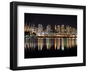 Stadium with Buildings Lit Up at Night, BC Place, False Creek, Vancouver, British Columbia, Canada-null-Framed Photographic Print