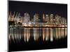 Stadium with Buildings Lit Up at Night, BC Place, False Creek, Vancouver, British Columbia, Canada-null-Mounted Photographic Print