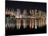 Stadium with Buildings Lit Up at Night, BC Place, False Creek, Vancouver, British Columbia, Canada-null-Stretched Canvas