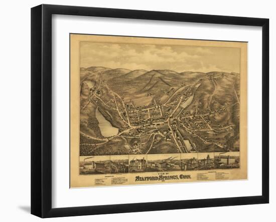 Stafford Springs, Connecticut - Panoramic Map-Lantern Press-Framed Art Print