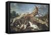 Stag Attacked by Pack of Hounds-Paul De Vos-Framed Stretched Canvas