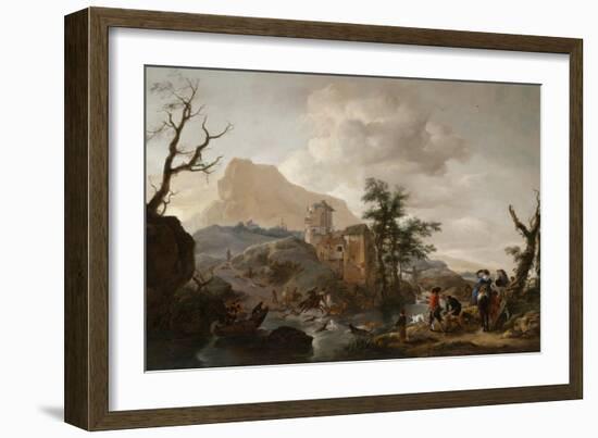 Stag Hunt in a River, c.1650-1655-Philips Wouwermans Or Wouwerman-Framed Giclee Print