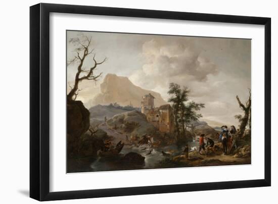 Stag Hunt in a River, c.1650-1655-Philips Wouwermans Or Wouwerman-Framed Giclee Print