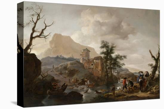 Stag Hunt in a River, c.1650-1655-Philips Wouwermans Or Wouwerman-Stretched Canvas