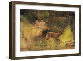 Stag Running Through a Wood, c.1865-Gustave Courbet-Framed Giclee Print