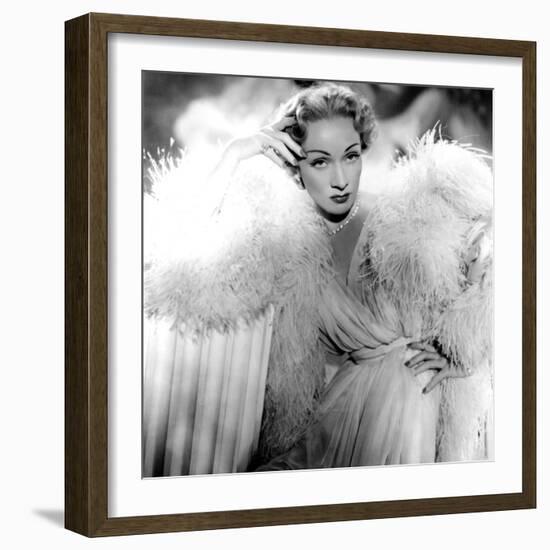 Stage Fright, Marlene Dietrich (Wearing a Christian Dior Design), 1950-null-Framed Photo