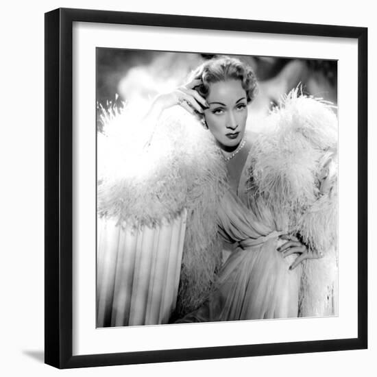 Stage Fright, Marlene Dietrich (Wearing a Christian Dior Design), 1950-null-Framed Photo