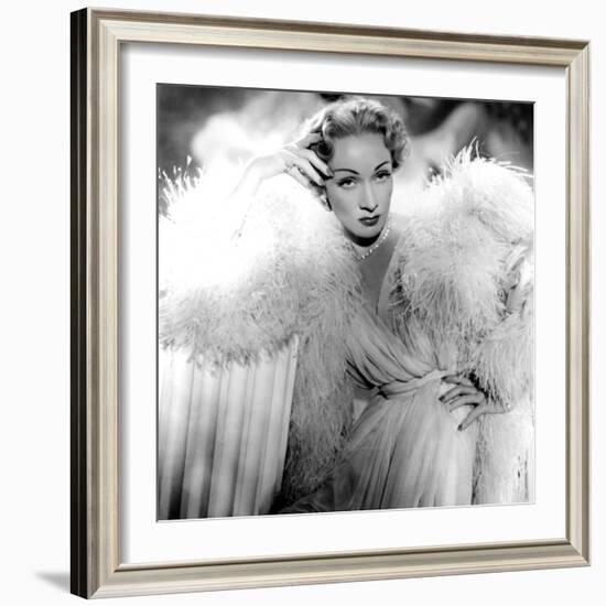 Stage Fright, Marlene Dietrich (Wearing a Christian Dior Design), 1950-null-Framed Photo