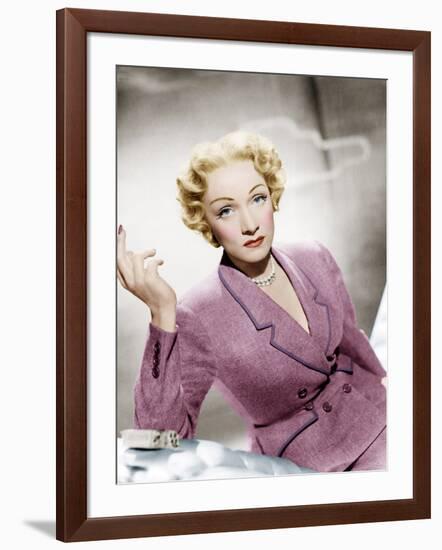 STAGE FRIGHT, Marlene Dietrich, wearing a suit by Christian Dior, 1950-null-Framed Photo