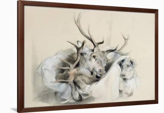 Stags' Heads and Dog, 1857 (Pencil on Paper)-Edwin Henry Landseer-Framed Giclee Print