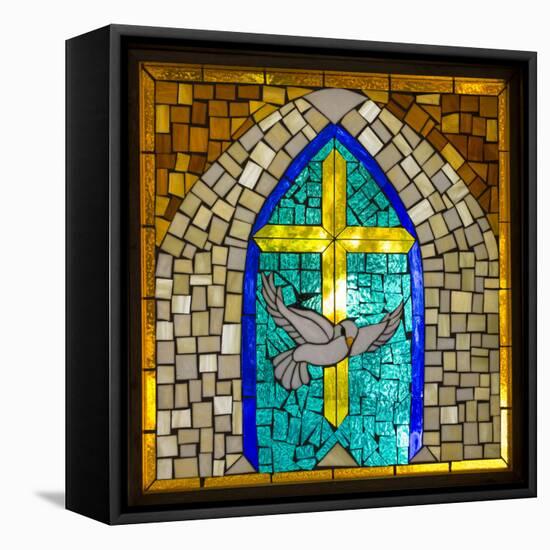 Stained Glass Cross V-Kathy Mahan-Framed Stretched Canvas