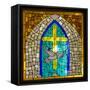 Stained Glass Cross V-Kathy Mahan-Framed Stretched Canvas