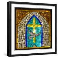 Stained Glass Cross V-Kathy Mahan-Framed Photographic Print