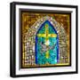 Stained Glass Cross V-Kathy Mahan-Framed Photographic Print