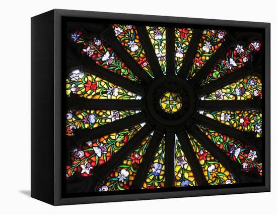 Stained Glass Detail National Basilica, Quito, Ecuador-Brent Bergherm-Framed Stretched Canvas